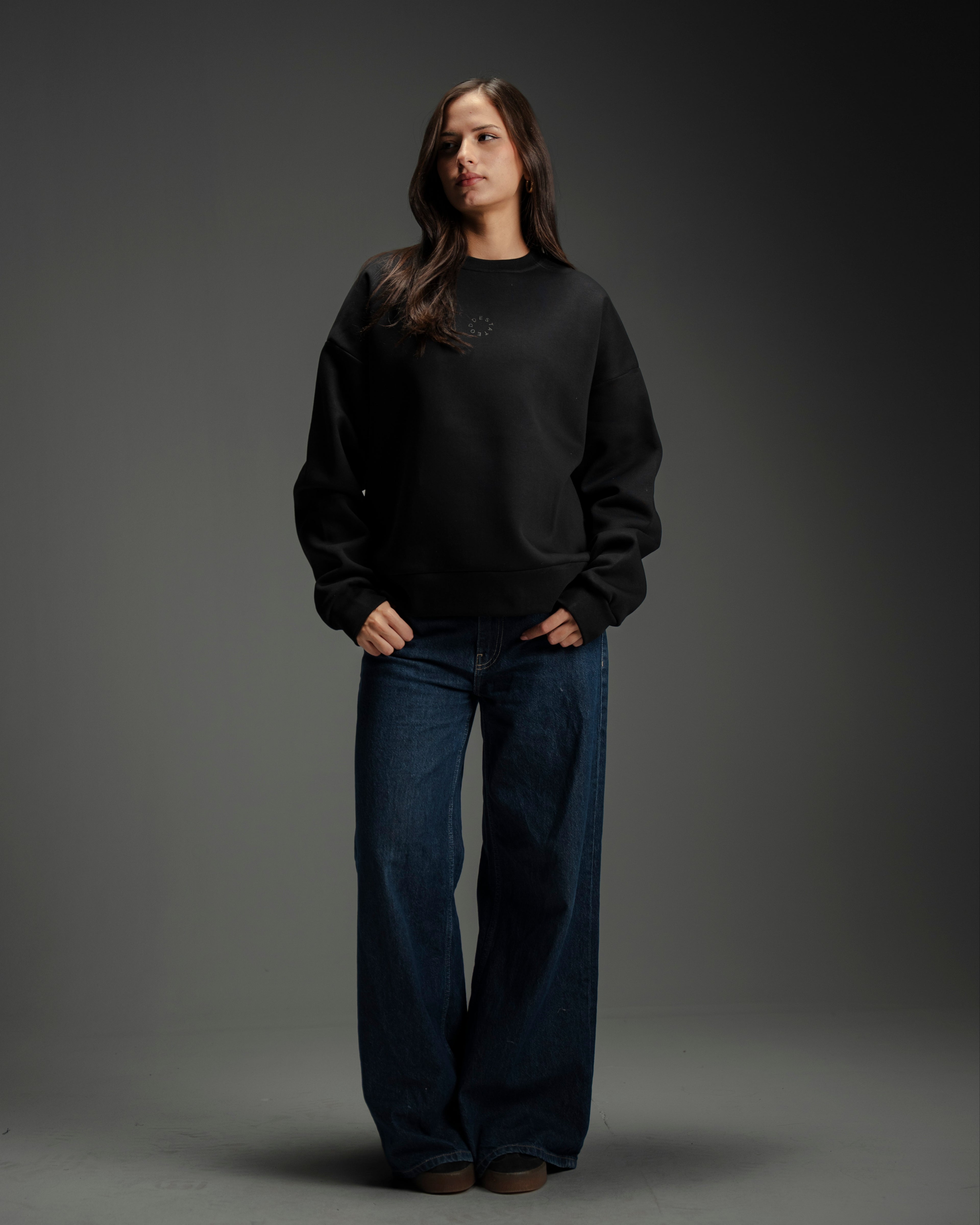 Crew Neck Hoodie - Black - Unisex