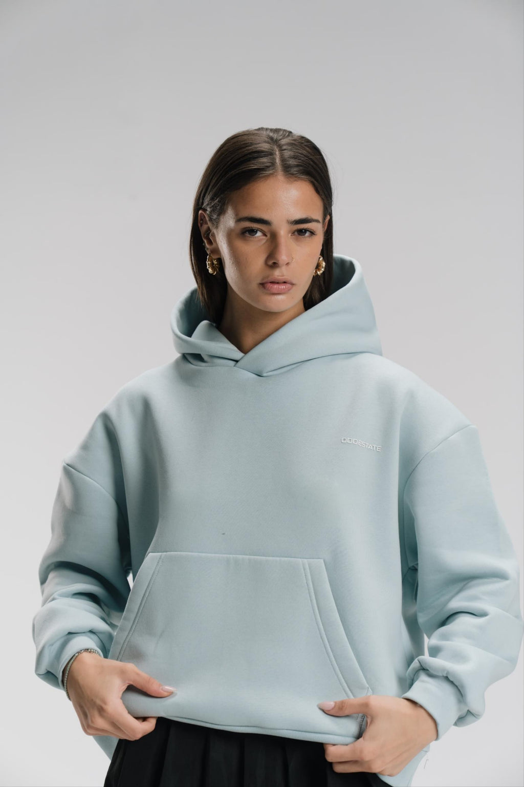 Boxy Fit Hoodie - Light Blue - Unisex