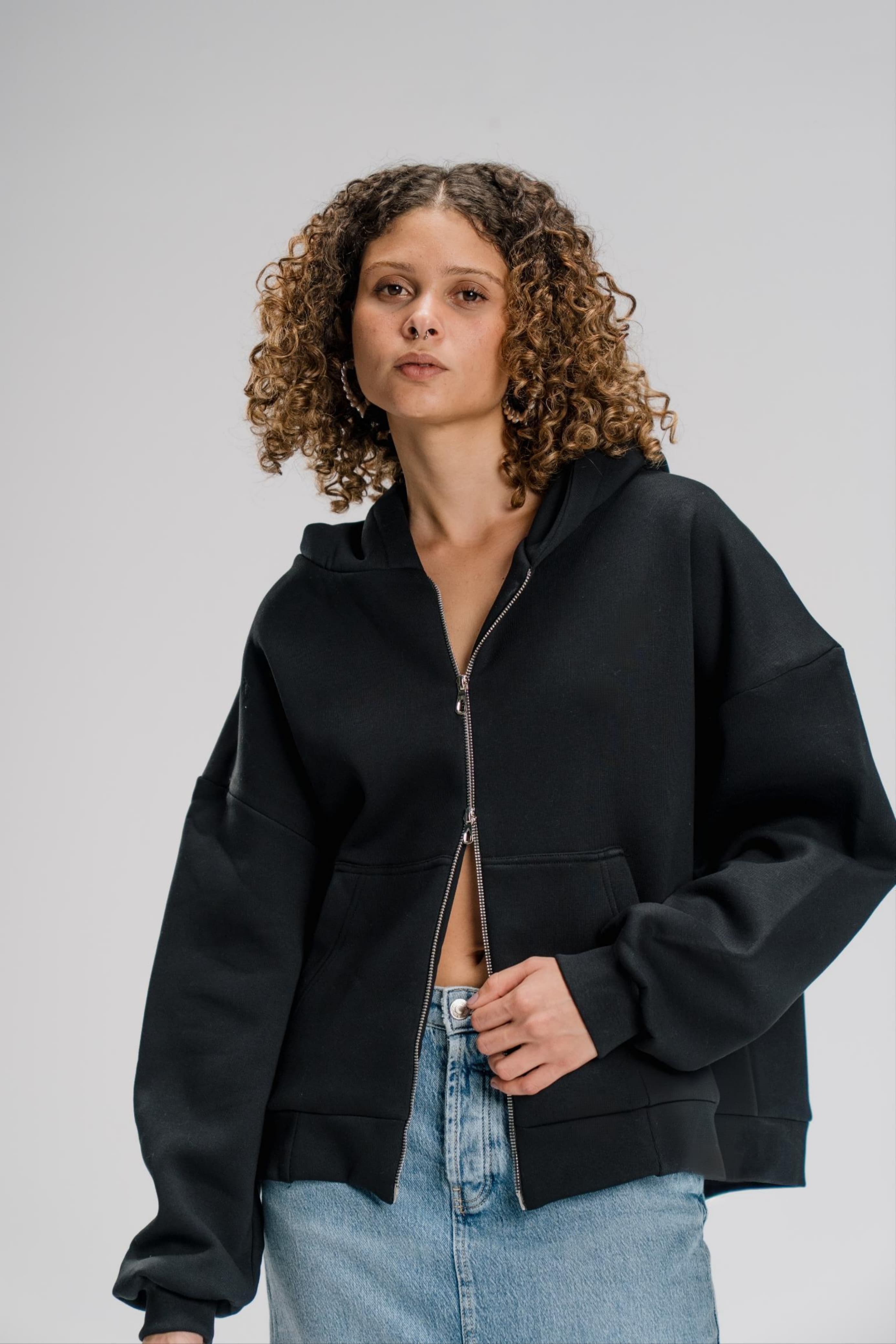 Double Zip Hoodie - Black - Unisex