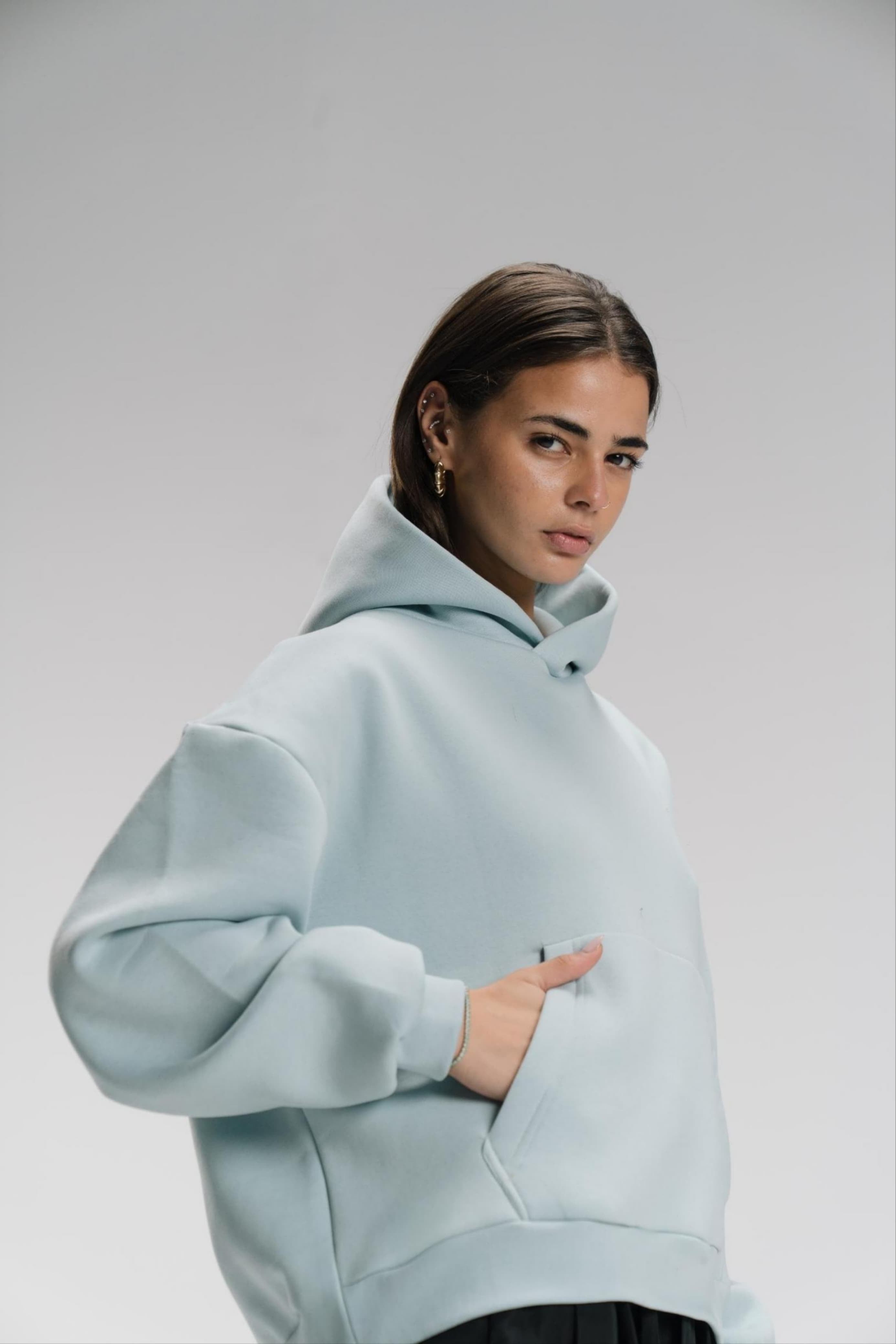 Boxy Fit Hoodie - Light Blue - Unisex