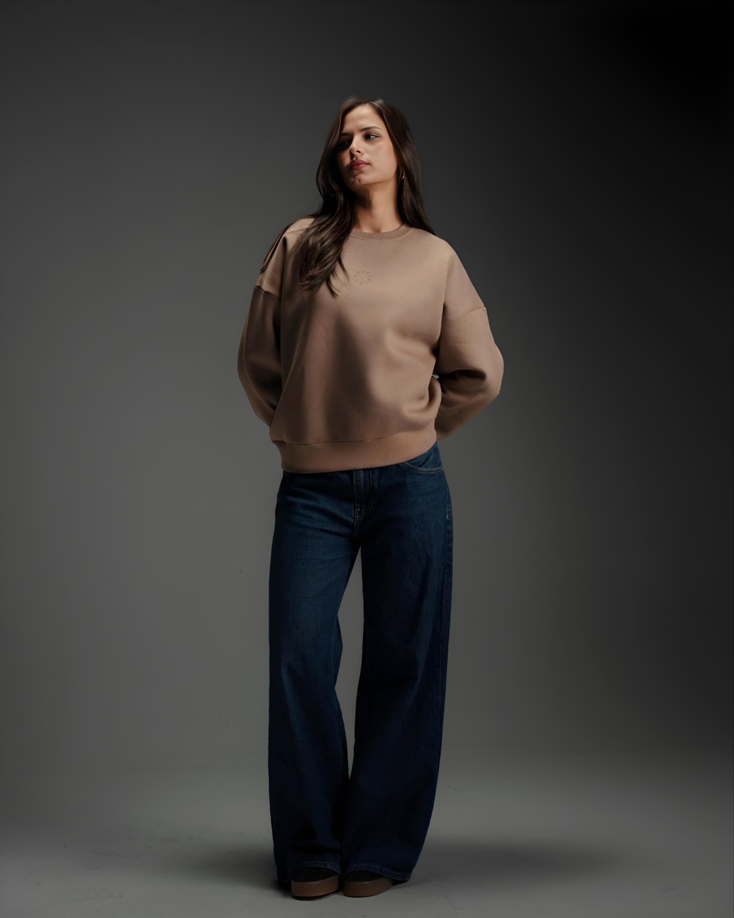 Crew Neck Hoodie - Brown - Unisex