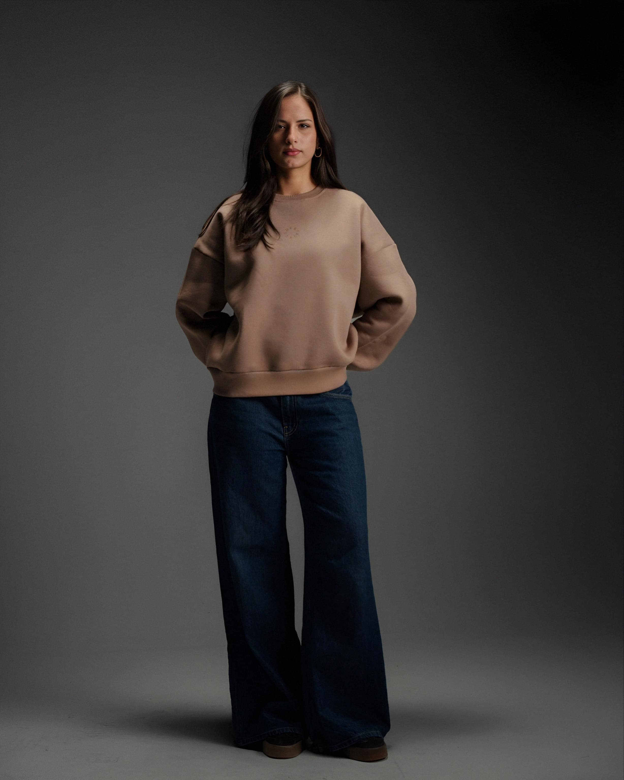 Crew Neck Hoodie - Brown - Unisex