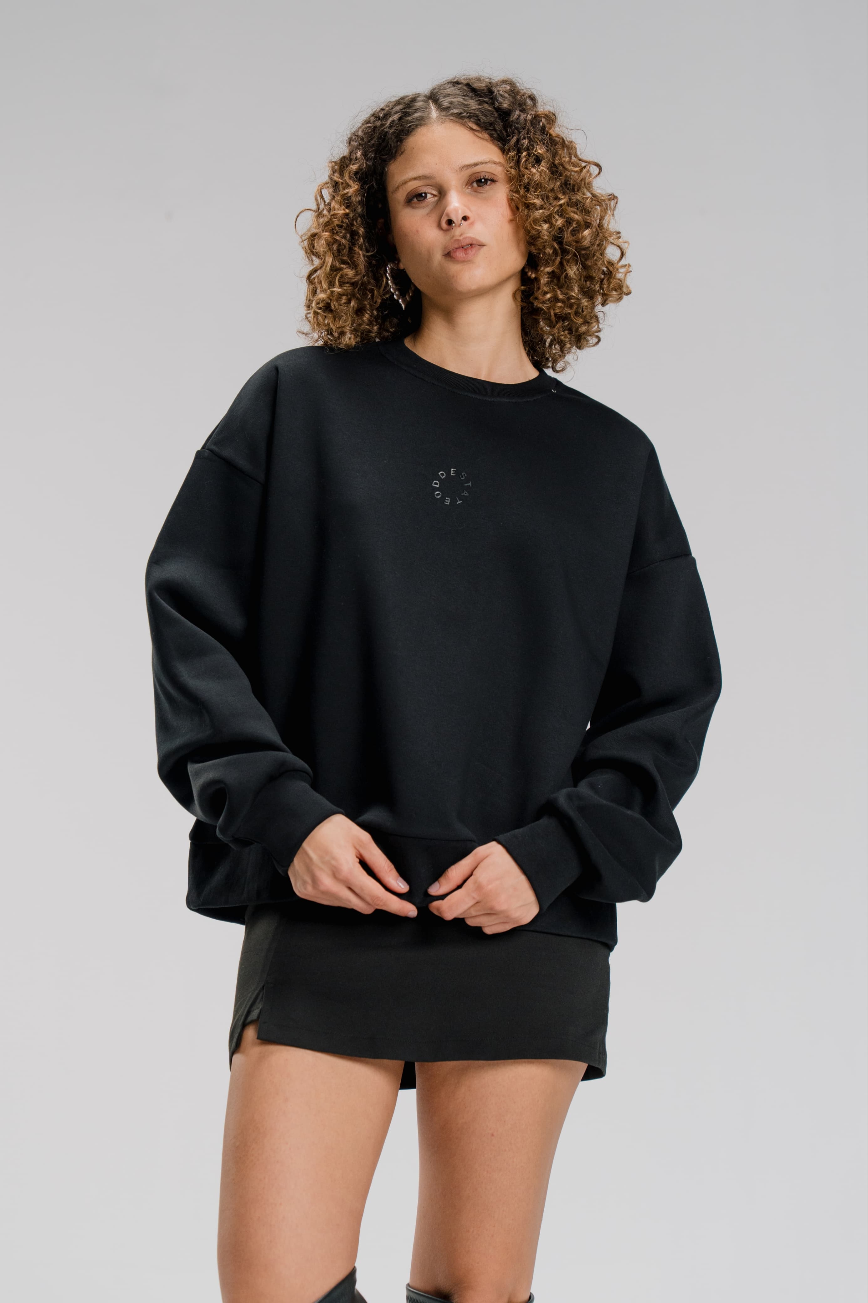 Crew Neck Hoodie - Black - Unisex