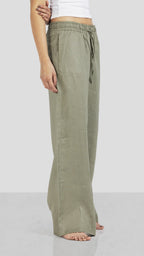 Pure Linen Pants - Olive - Women