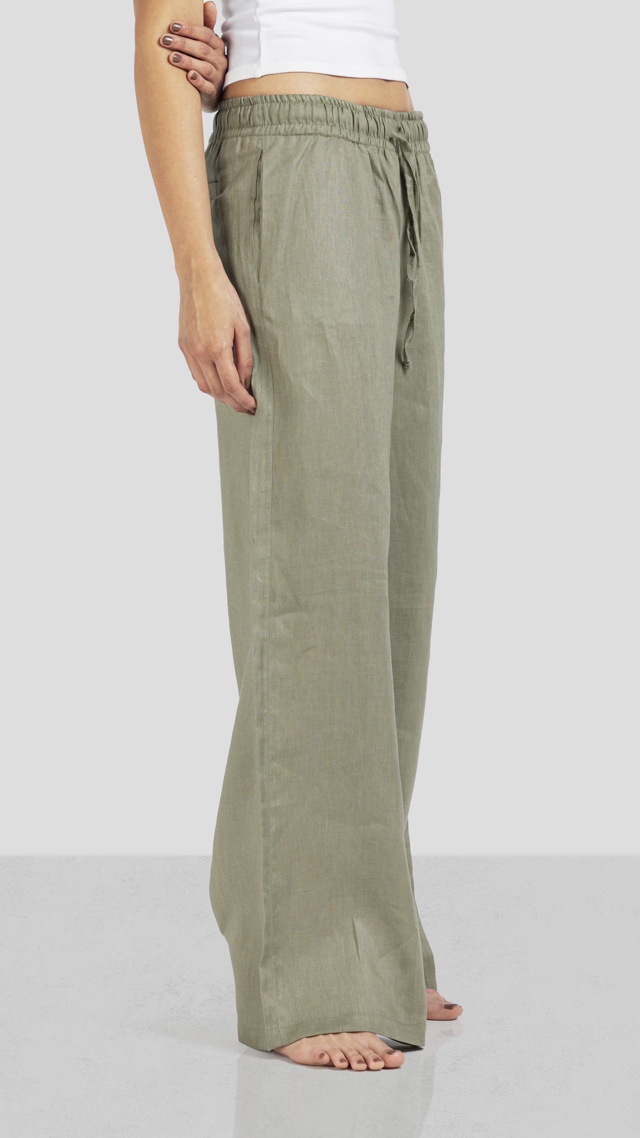 Pure Linen Pants - Olive - Women