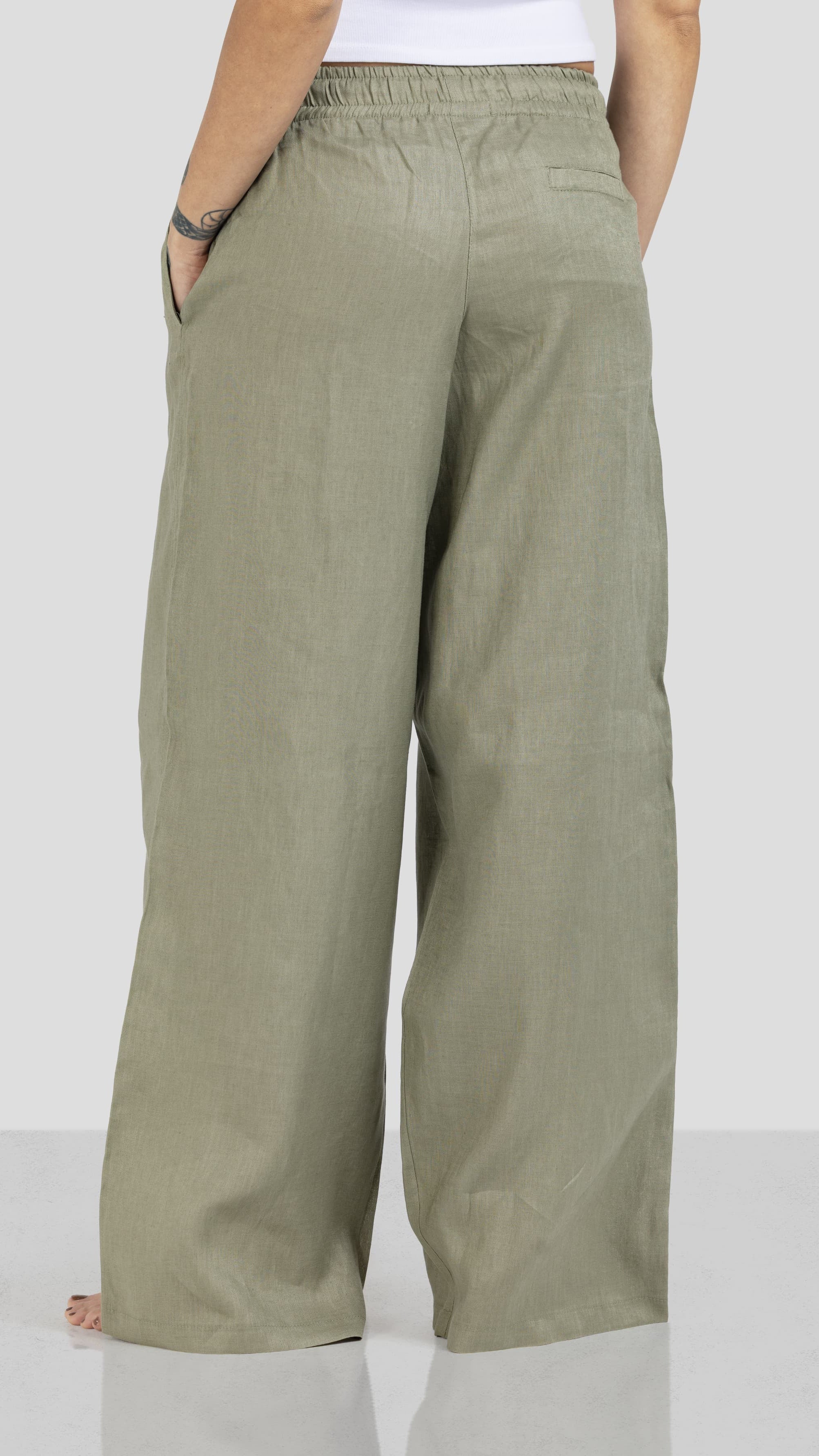 Pure Linen Pants - Olive - Women