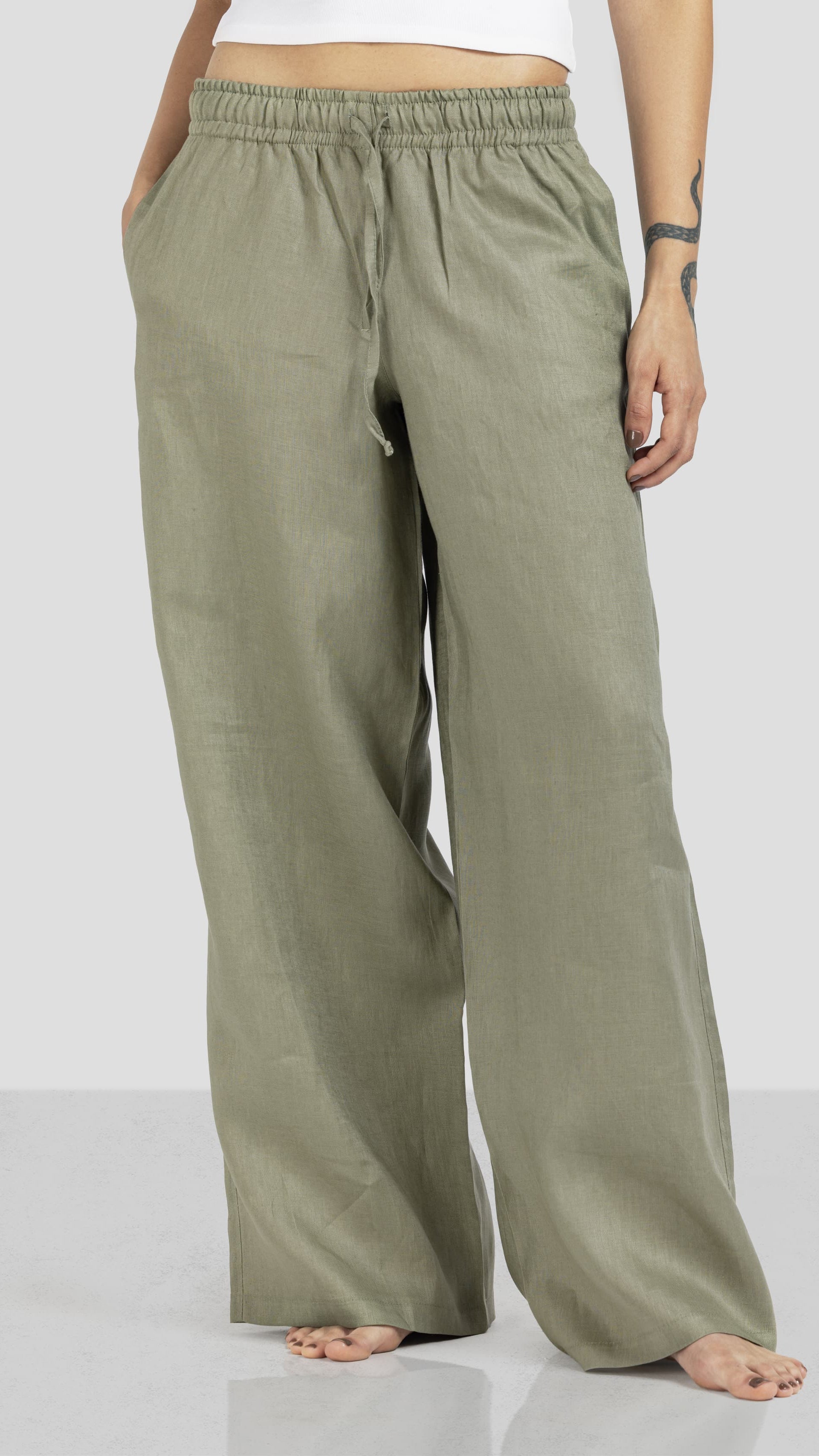 Pure Linen Pants - Olive - Women