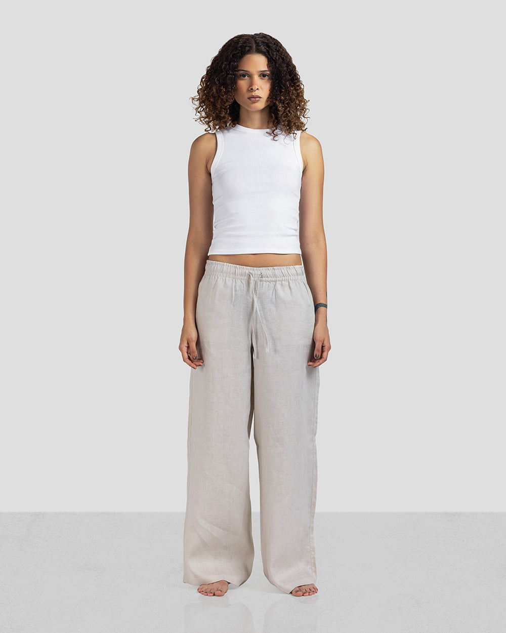 Pure Linen Pants - Beige - Women