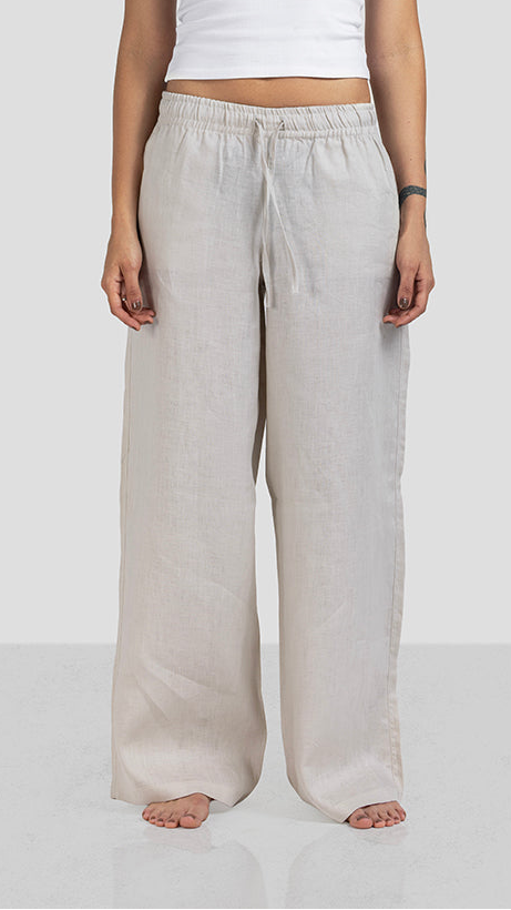 Pure Linen Pants - Beige - Women