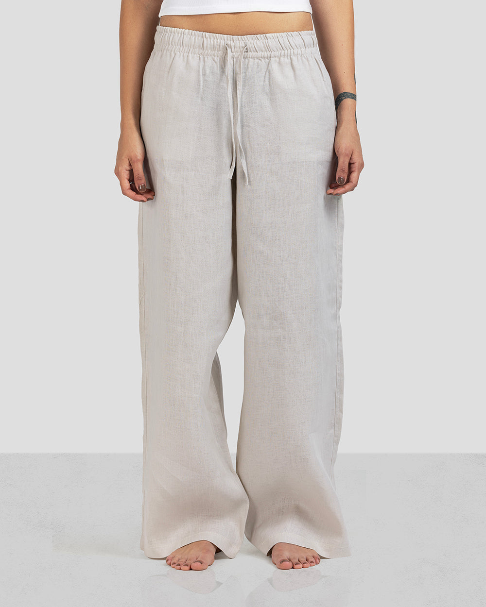 Pure Linen Pants - Beige - Women