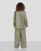 Pure Linen Shirt - Olive - Women
