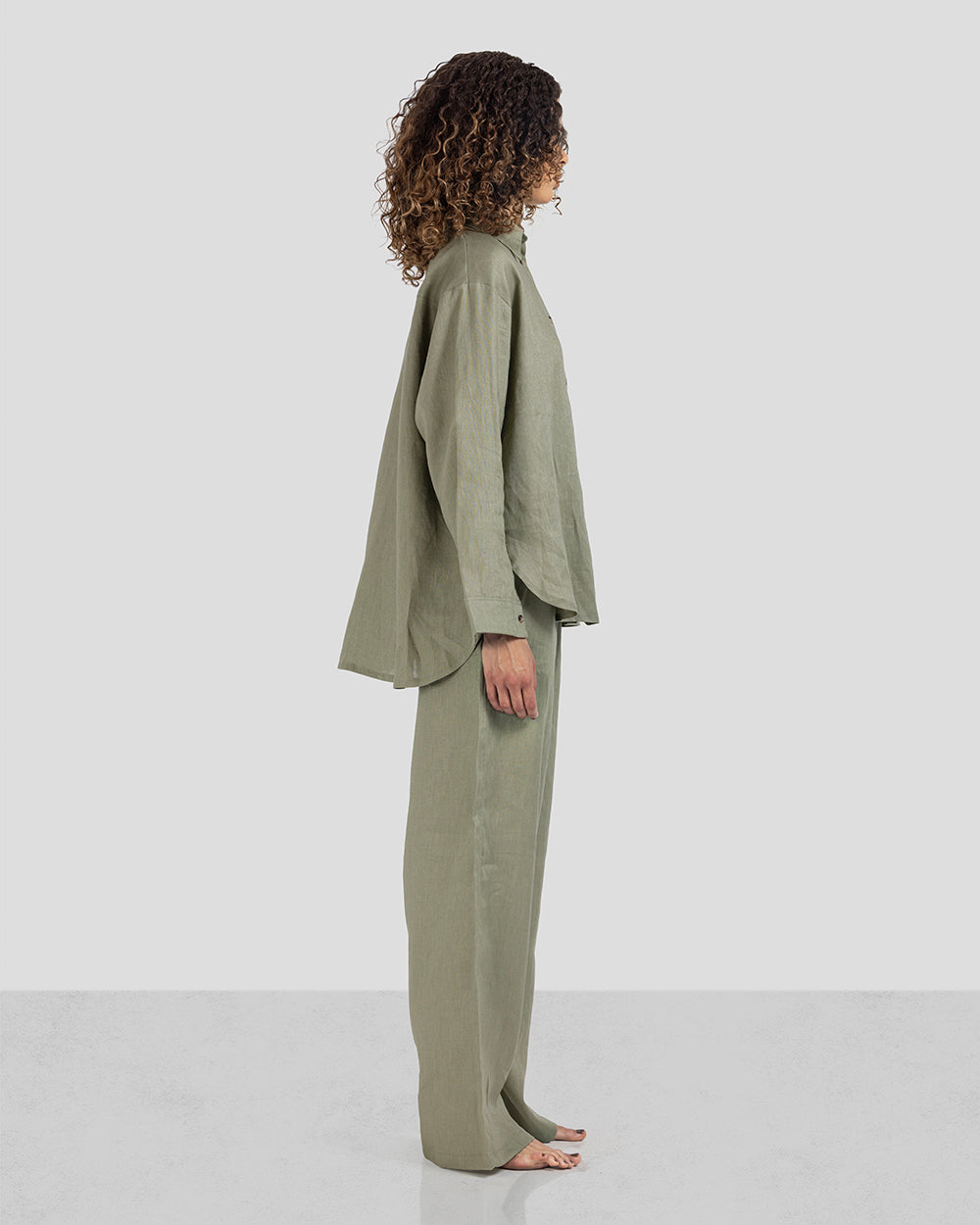 Pure Linen Shirt - Olive - Women