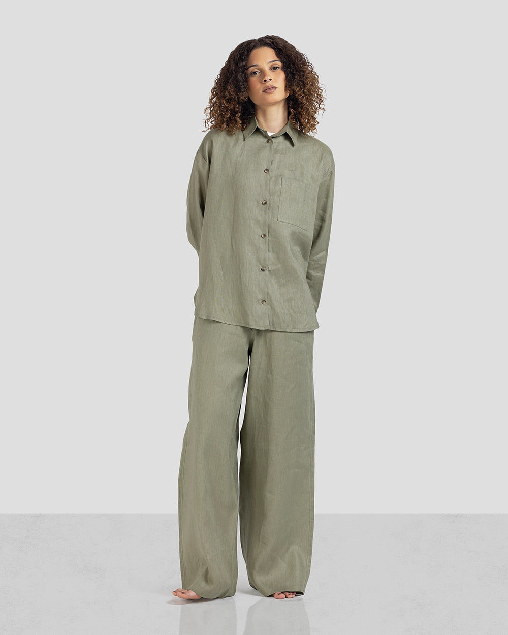 Pure Linen Shirt - Olive - Women