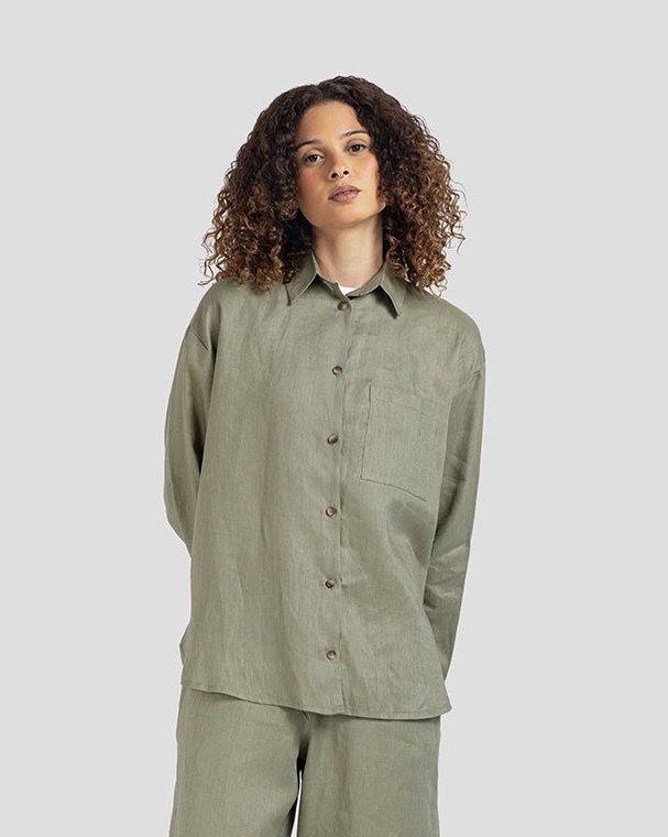 Pure Linen Shirt - Olive - Women