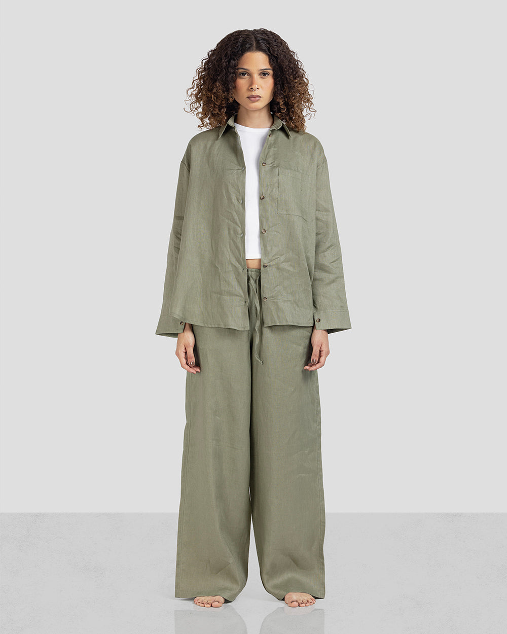 Pure Linen Shirt - Olive - Women