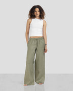 Pure Linen Pants - Olive - Women