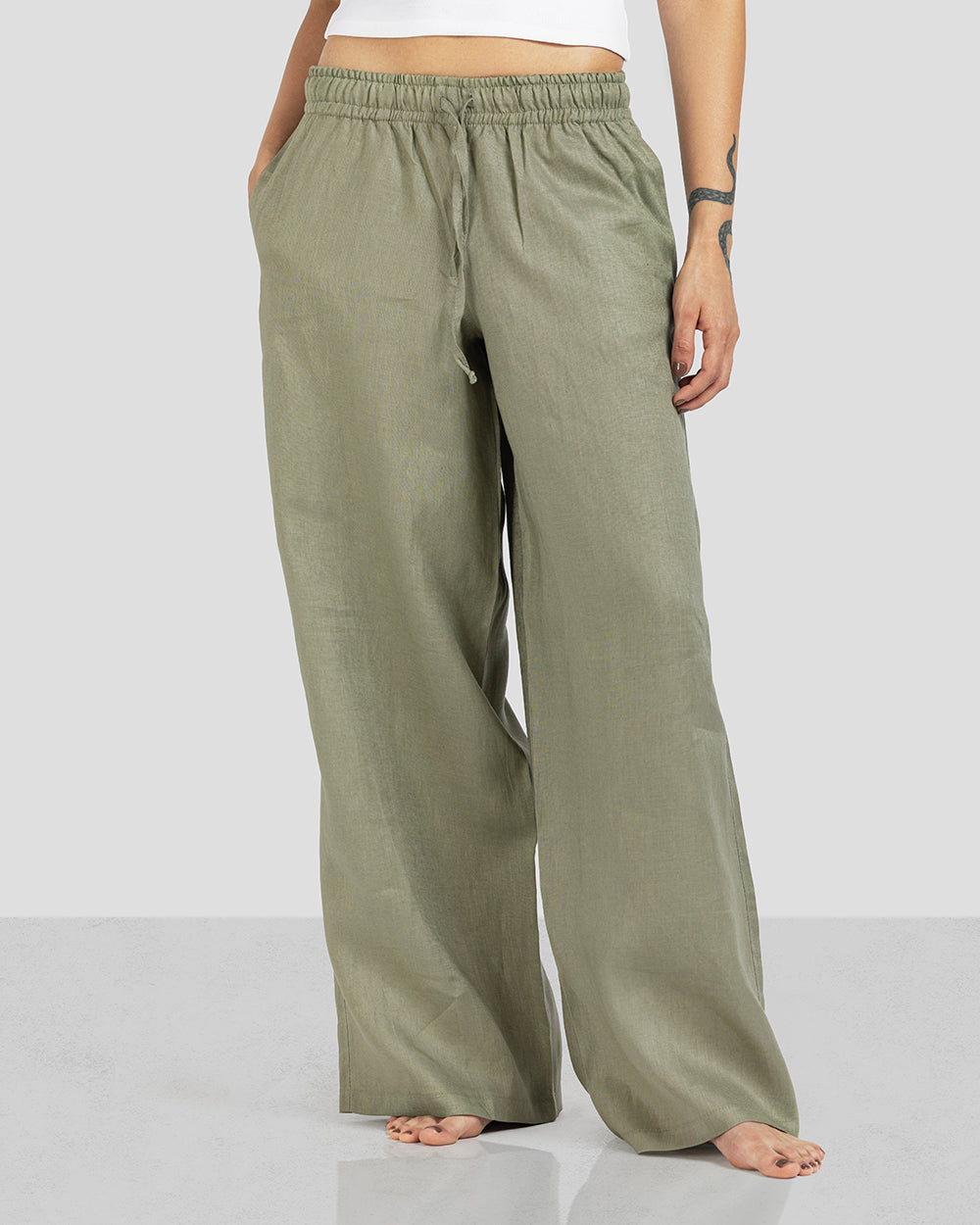 Pure Linen Pants - Olive - Women