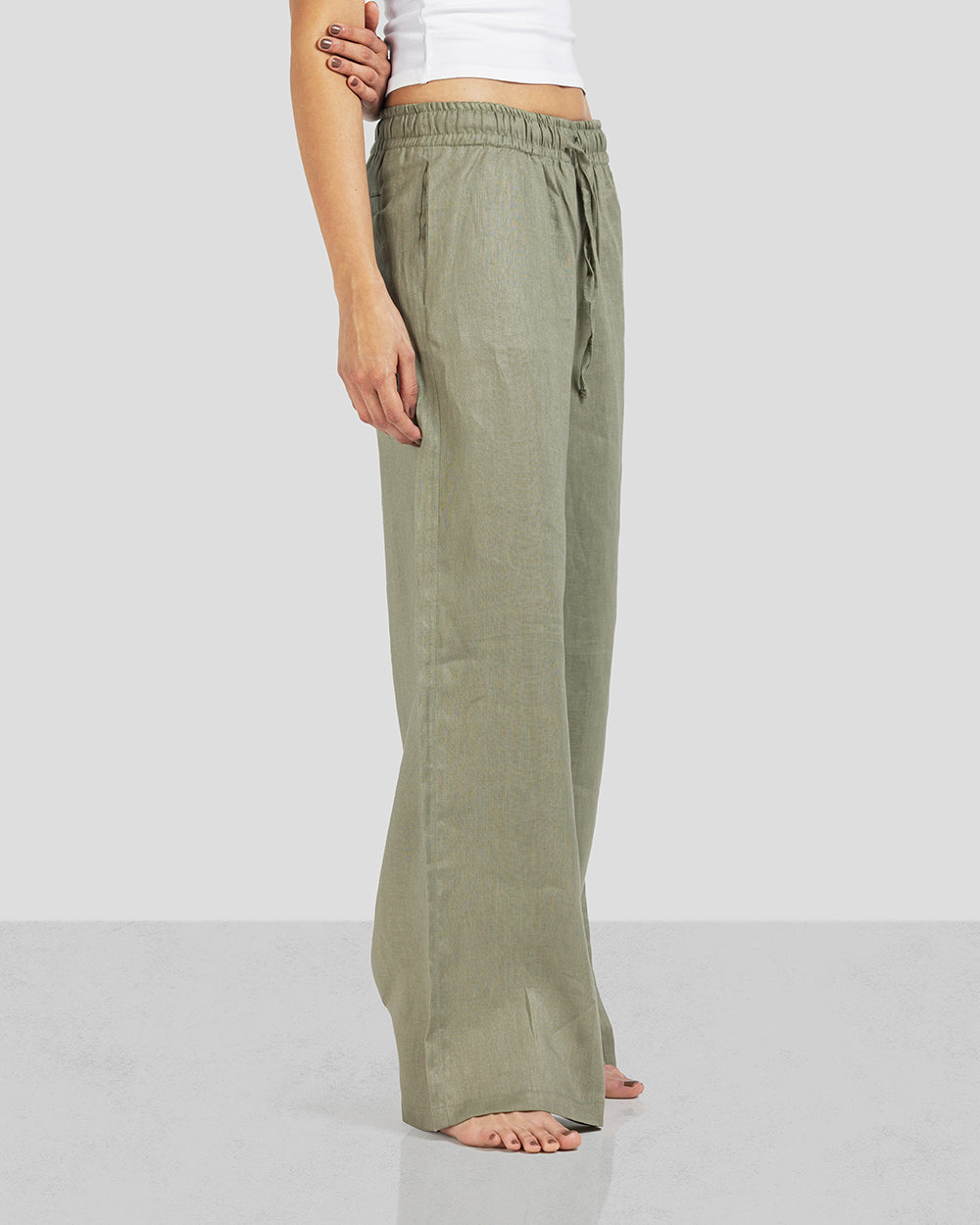 Pure Linen Pants - Olive - Women