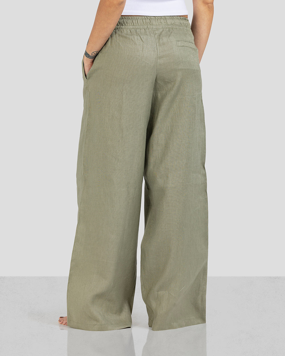 Pure Linen Pants - Olive - Women