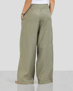 Pure Linen Pants - Olive - Women