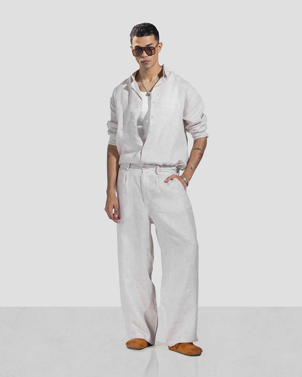 Pure Linen Pants - Beige - Men