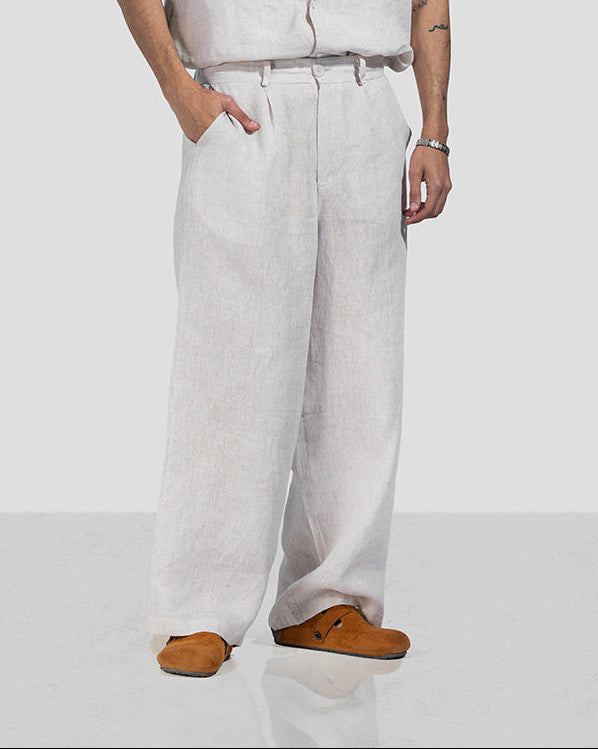 Pure Linen Pants - Beige - Men