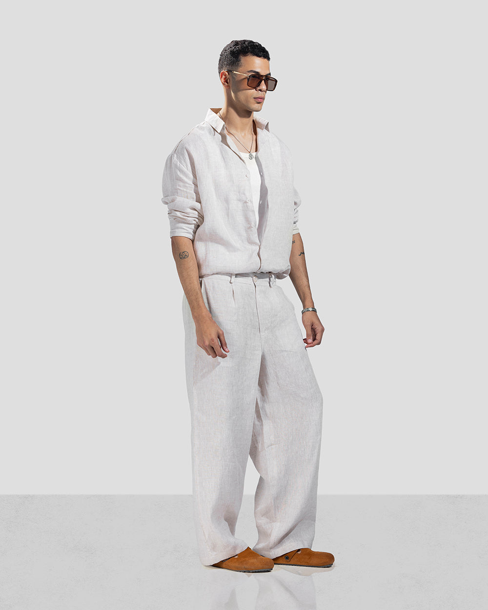 Pure Linen Pants - Beige - Men