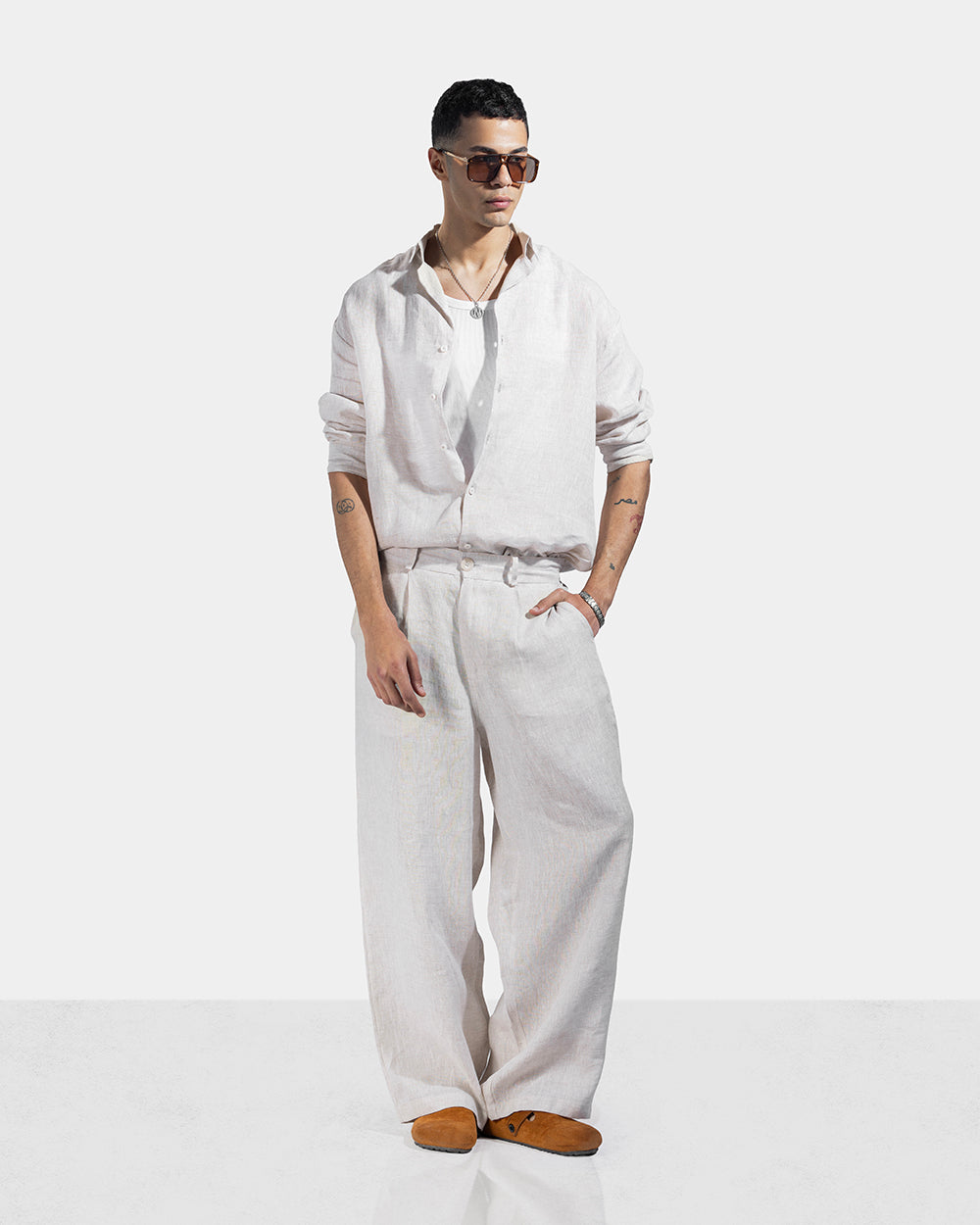 Pure Linen Pants - Beige - Men